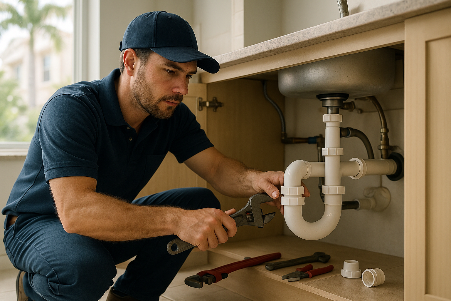 Editorial illustration depicting boca raton plumbers